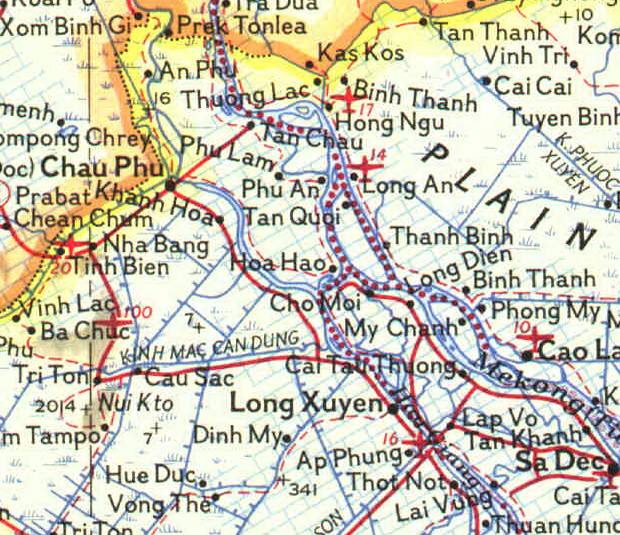 1967 Map of the Tan Chau and Long Xuyen areas